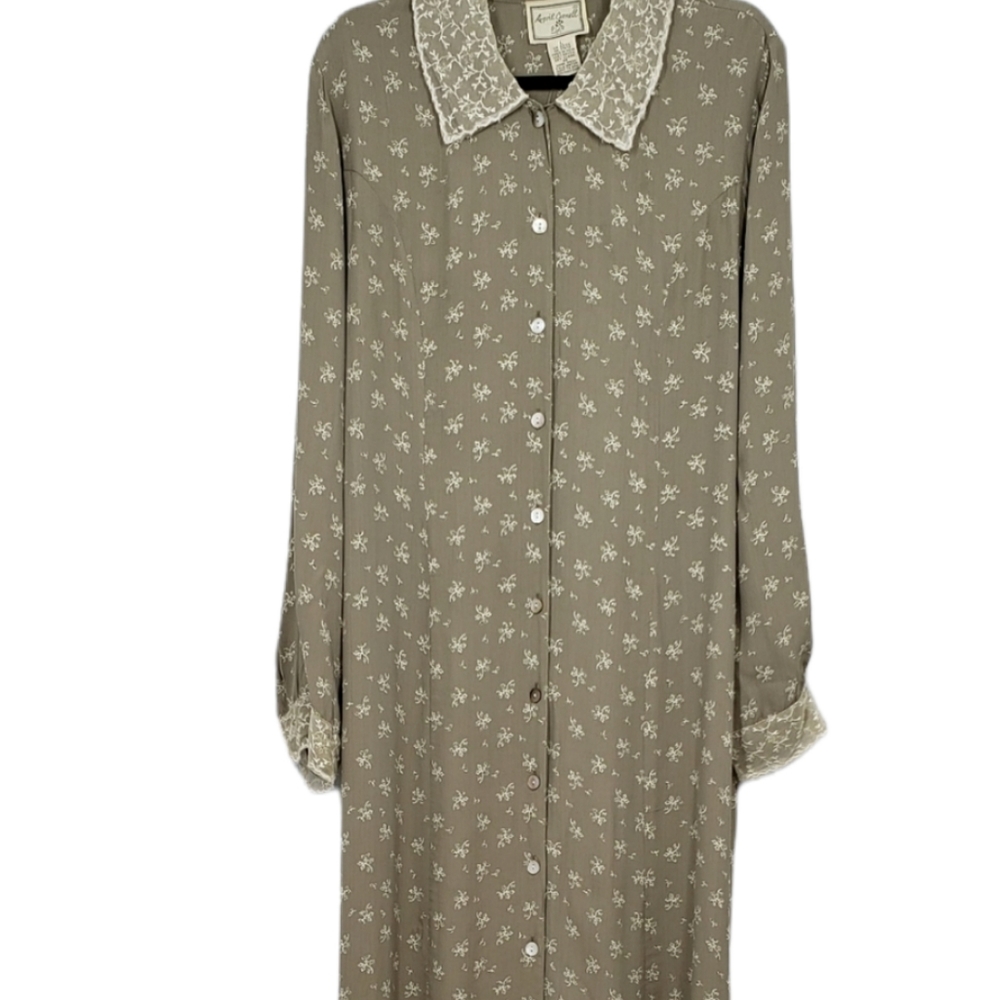 Vintage April Cornell Button Front Maxi Dress Lace Size Large New Old Stock